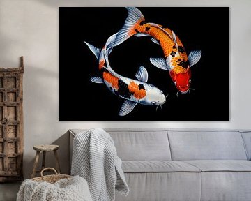 Koi-Fische in harmonischem Tanz – Farbenfroh von Poster Art Shop