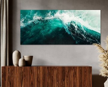 Krachtige golf in turquoise en zwart van Poster Art Shop