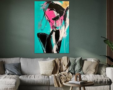 Powerful portrait in pink and blue by Poster Art Shop