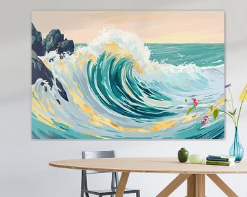 Vague puissante au coucher du soleil sur Poster Art Shop