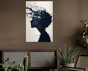 Creatief hoofd gemaakt van blauwe kleurstromen van Poster Art Shop