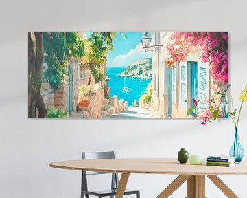 Kustzicht met bloeiende planten van Poster Art Shop