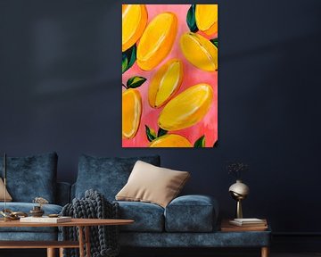 Lebendige Mangos auf Pink – Fruchtkunst von Poster Art Shop