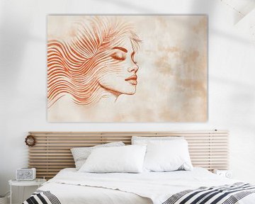 Rustgevende Ritmes Abstract Portret in Oranje Tinten van Eva Lee
