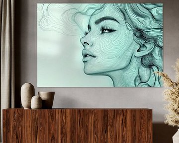 Golven van Gedachten Abstract Portret in Mintgroen