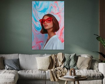 Casual look with red vintage sunglasses by Poster Art Shop