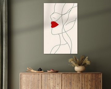 Minimalist female contour with red lipstick by Poster Art Shop