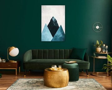 Modern mountain landscape in blue and grey by Poster Art Shop