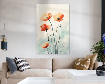 Poppy blossoms in a soft watercolour style by Poster Art Shop