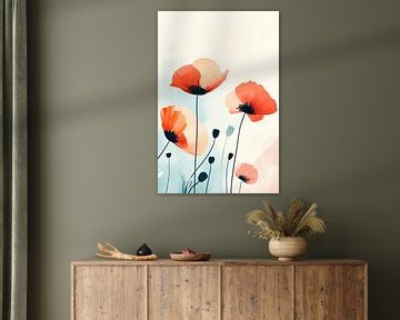 Poppy blossoms in a soft watercolour style by Poster Art Shop