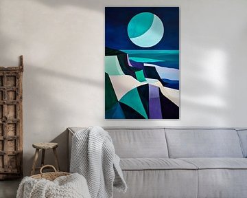 Monochrome coastal landscape with moon by Poster Art Shop