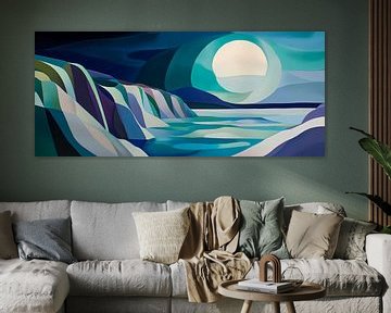 Maanlicht over watervallen - Abstract van Poster Art Shop