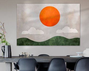 Oranje zon over glooiende heuvels van Poster Art Shop