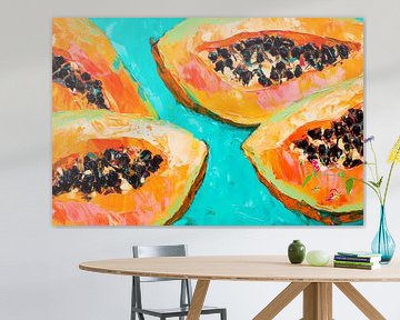 Papajahelften op aquamarijnblauw - Levendig van Poster Art Shop