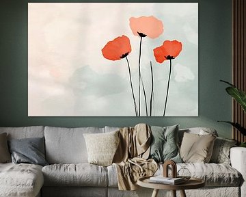 Poppies in soft pastel - Minimalist by Poster Art Shop
