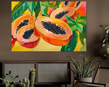 Rijpe papaja's gloeien in het zonlicht van Poster Art Shop