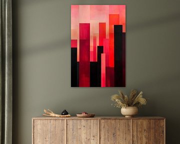 Abstract rood en zwart stadssilhouet van Poster Art Shop