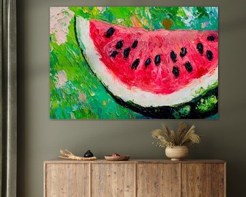 Sappige watermeloen op een kleurrijke achtergrond van Poster Art Shop