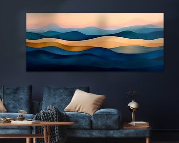 Douces vagues en bleu et or - Harmonie sur Poster Art Shop