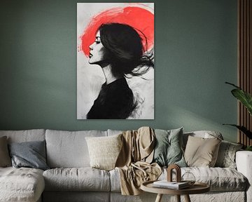 Black and white portrait with red accent by Poster Art Shop