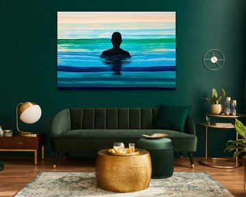 Nageurs dans le jeu de couleurs des vagues sur Poster Art Shop