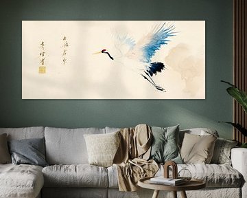 Floating crane in soft colours by Poster Art Shop