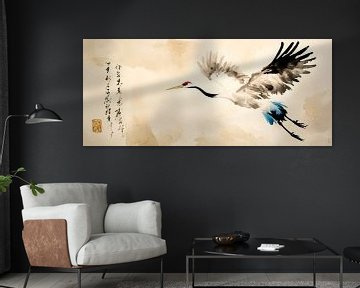 Drijvende kraanvogel in delicate kleuren van Poster Art Shop