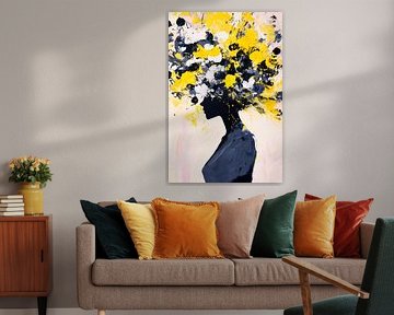 Silhouet met bloemenkroon in geel en zwart van Poster Art Shop