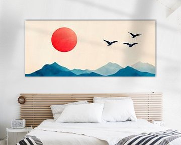 Sonnenuntergang über Berglandschaft – Aquarell von Poster Art Shop