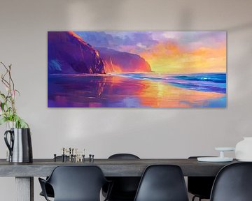 Coucher de soleil sur la plage - explosion de couleurs sur Poster Art Shop