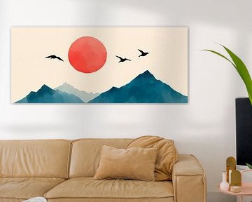 Sunset over mountain silhouettes - Minimalist by Poster Art Shop