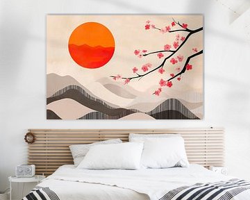 Coucher de soleil sur des montagnes en fleurs sur Poster Art Shop