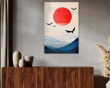 Sunset over blue mountains by Poster Art Shop
