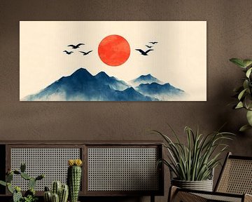 Sunset over mountain silhouette - watercolour by Poster Art Shop