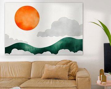 Sunset over green hills by Poster Art Shop