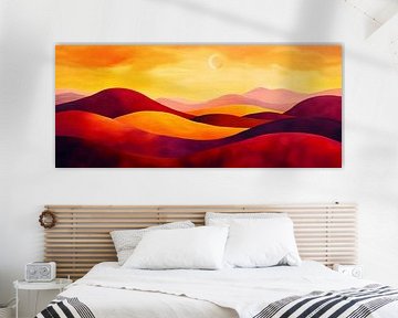 Zonsondergang over glooiende heuvels van Poster Art Shop