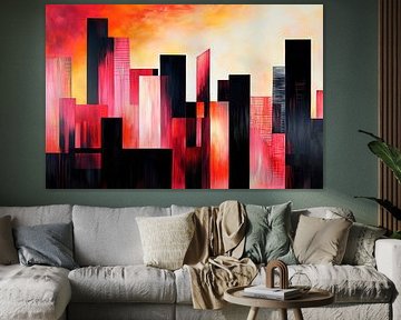 Urban silhouette in red and black by Poster Art Shop