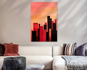 Urban silhouet in oranje-rood van Poster Art Shop