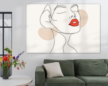 Ligne féminine stylisée avec rouge à lèvres rouge sur Poster Art Shop