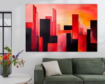 Urban silhouettes in red and black by Poster Art Shop