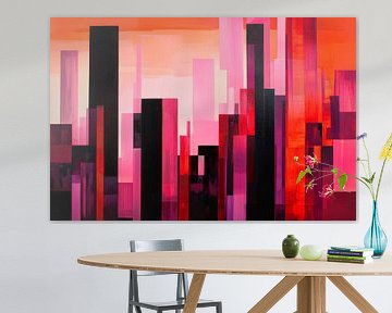 Urban silhouetten in rood en roze van Poster Art Shop