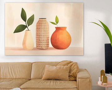 Nature morte avec vases et feuilles de plantes sur Poster Art Shop