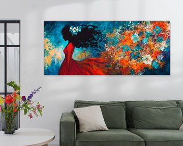 Dansende vrouw in het rood - Kleurrijke harmonie van Poster Art Shop