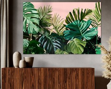 Tropische bladeren op roze - levendig en fris van Poster Art Shop