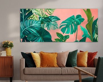 Tropische Blätter vor rosafarbenem Hintergrund von Poster Art Shop