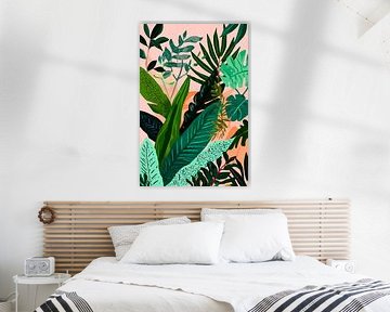 Feuilles tropicales sur fond rosé sur Poster Art Shop