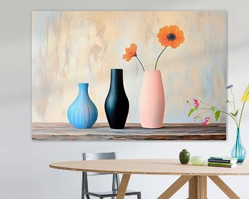 Vaasstilleven met klaprozen - Kleurrijk van Poster Art Shop