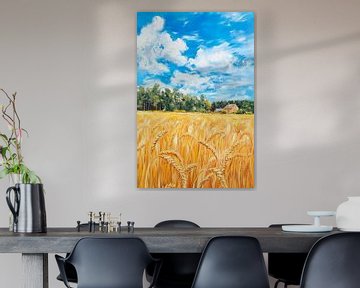 Korenveld onder een blauwe hemel - idylle van Poster Art Shop