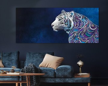 White tiger silhouette in blue and purple by Poster Art Shop