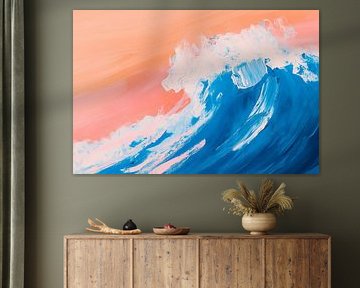 Wave in blue and coral pink - harmony by Poster Art Shop